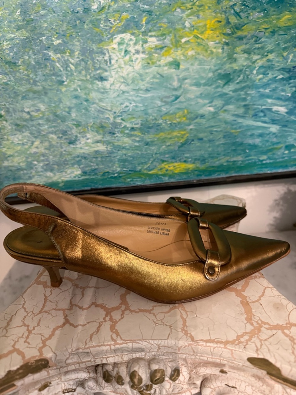 J. Crew Metallic Bronze Pointed Slingback Flats with Decorative Buckle - Picture 2 of 6